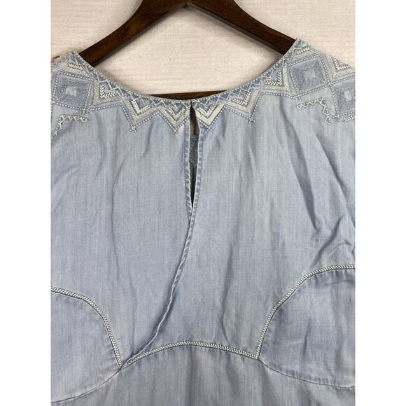 Holding Horses Anthropologie Womens Dress S Blue Denim Embroidered Chambray Boho - Picture 11 of 11